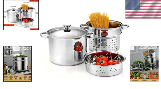 Heavy-Duty Stainless Steel 4-Piece 8 Quart Multipots for Culinary Excellence