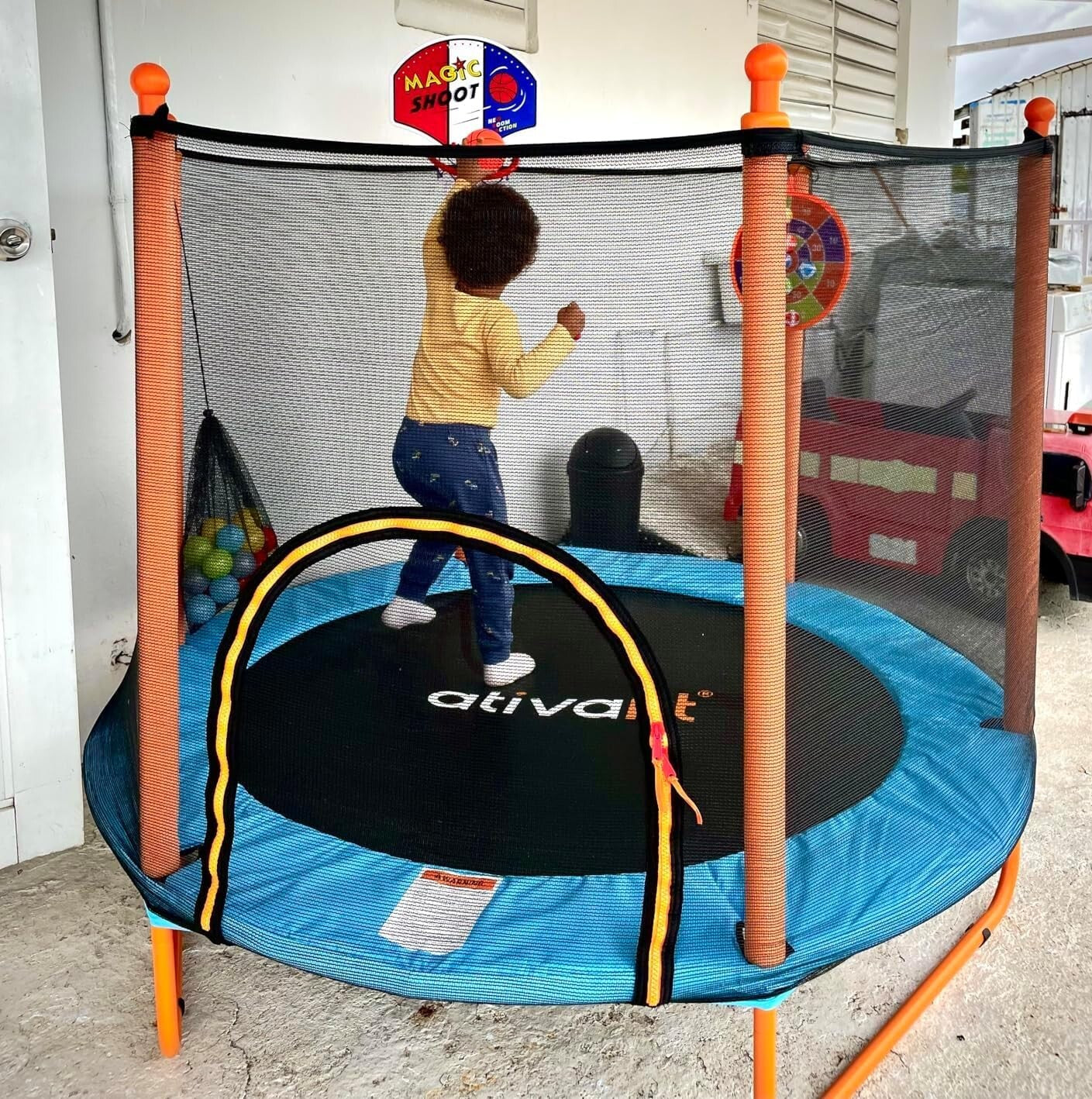 5FT Super Bouncy Trampoline for Kids Aged 1-8 with Basketball Hoop & Dartboard