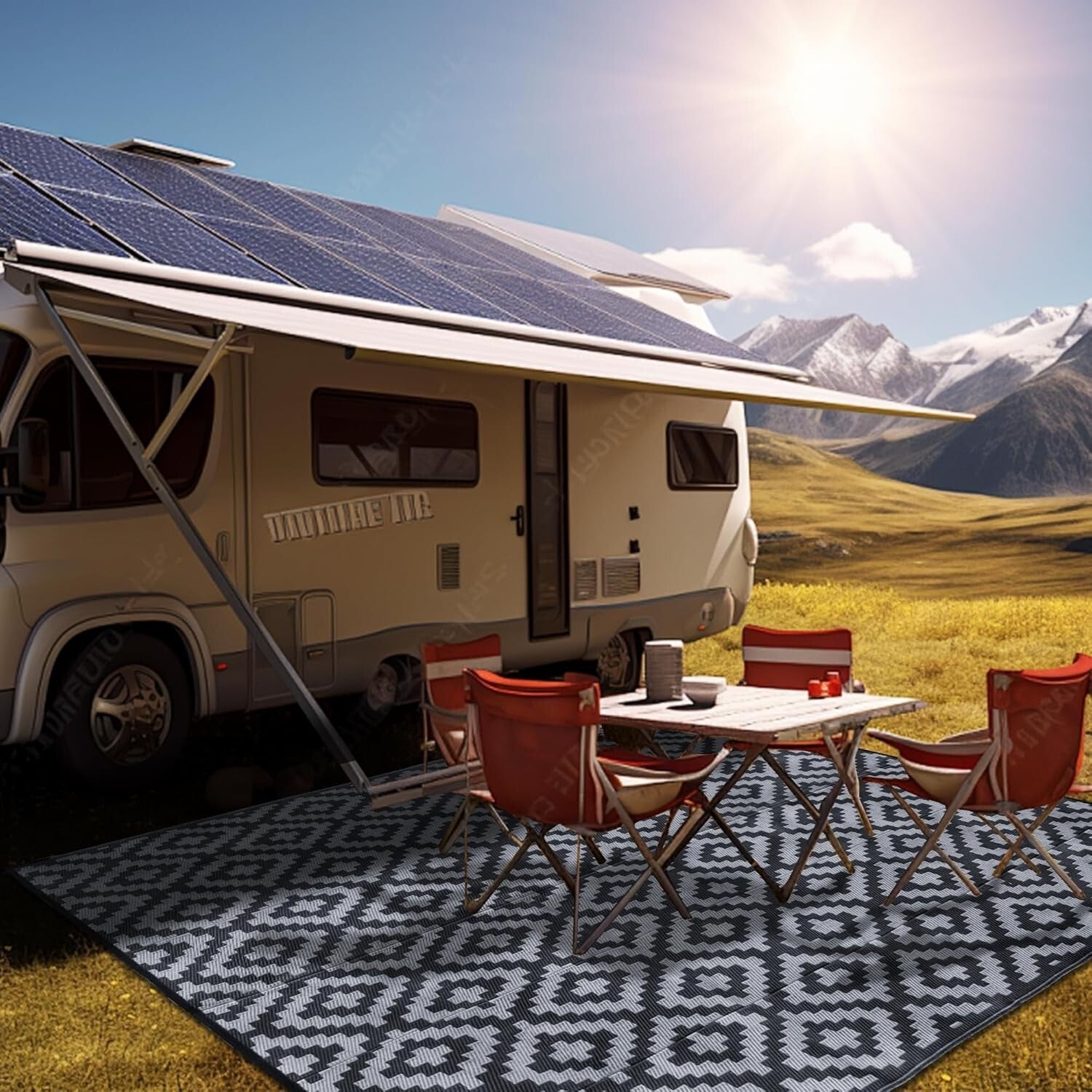 8x10 ft Reversible Lattice Area Rug - Easy Clean, Portable for Outdoor Fun