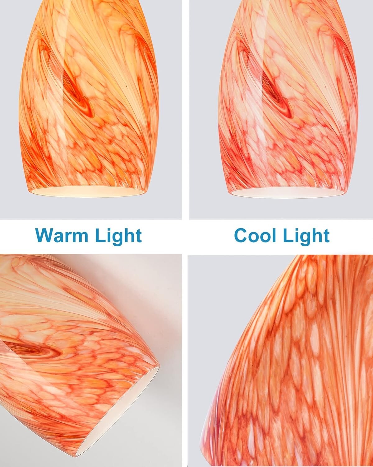 Artistic Hand-Blown Amber Red Lamp Shade - Flush Mount, 7.5''x4.7'' Perfect Fit