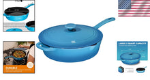 Load image into Gallery viewer, Oven-Safe 5QT Turquoise Cast Iron Frying Pan with Lid &amp; Stainless Steel Handle