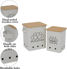 Load image into Gallery viewer, Elegant Vegetable Storage Tins Set of 2 with Wooden Lids for Fresh Produce