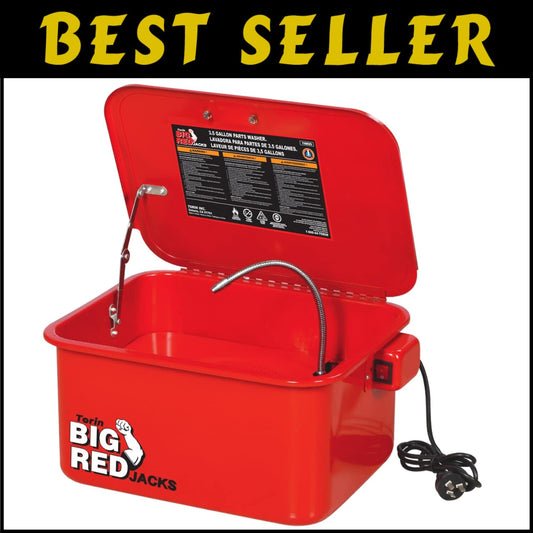 3.5 Gallon Compact Parts Washer - Lightweight with 110V Electric Pump, Red