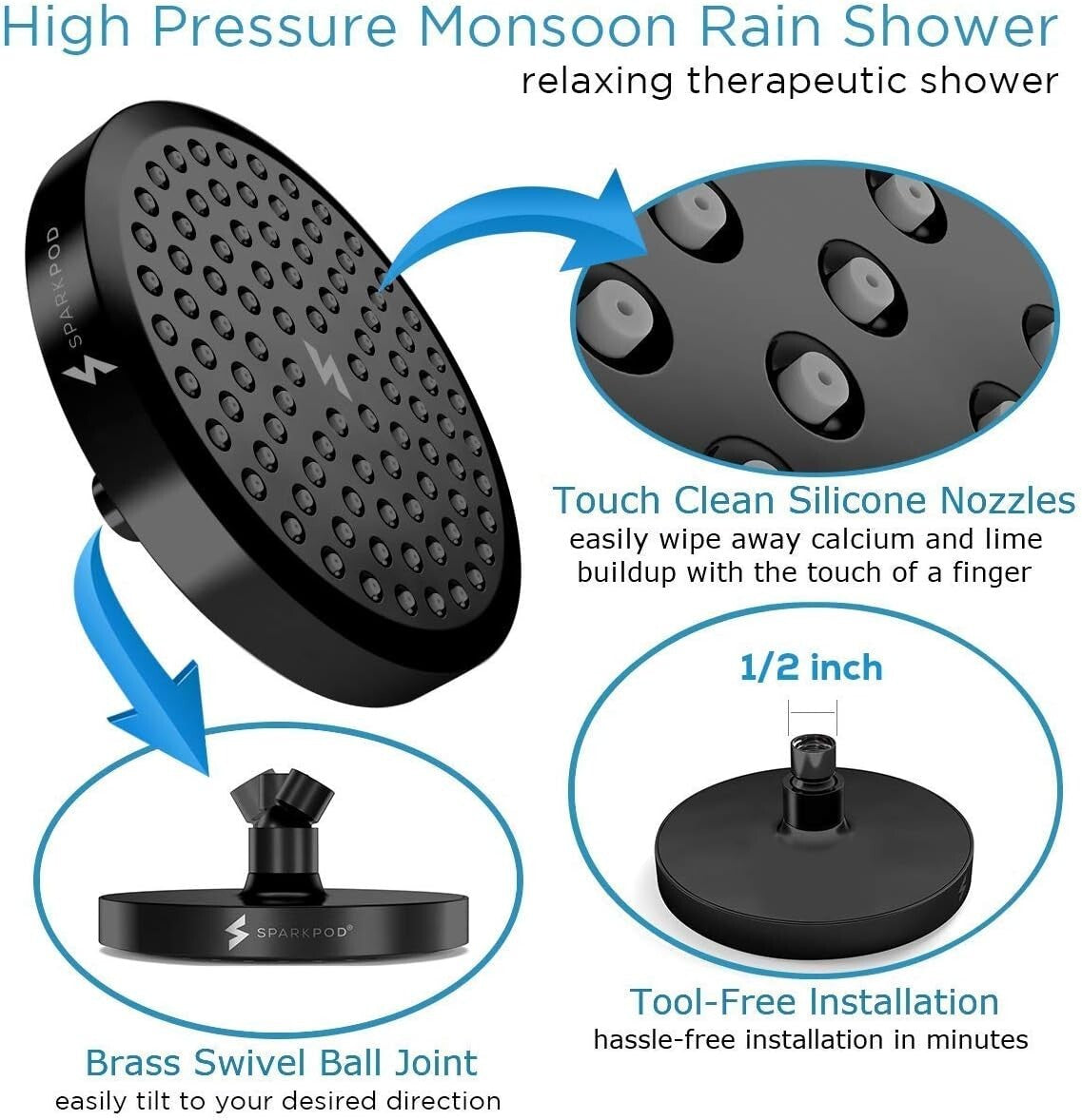 Transform Your Bathroom with Our High Pressure 6" Rain Shower Head - Matte Black