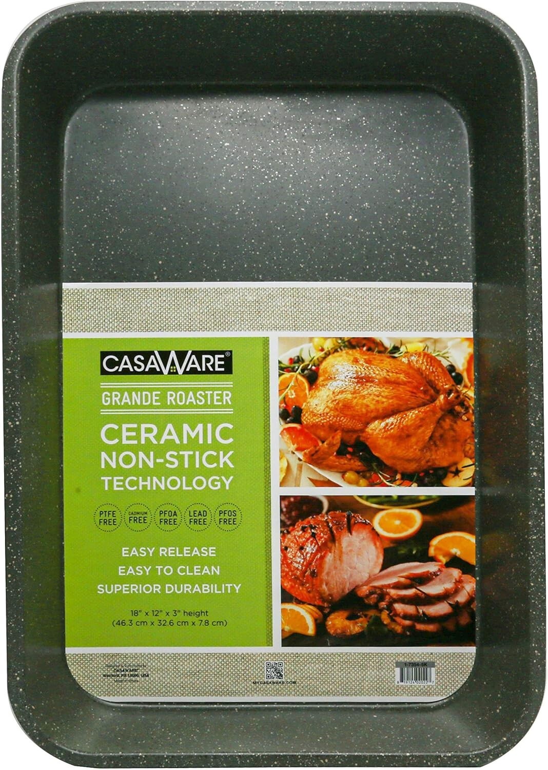 Elegant 18-Inch Nonstick Roasting Pan with Silver Granite Coating - 450°F Max