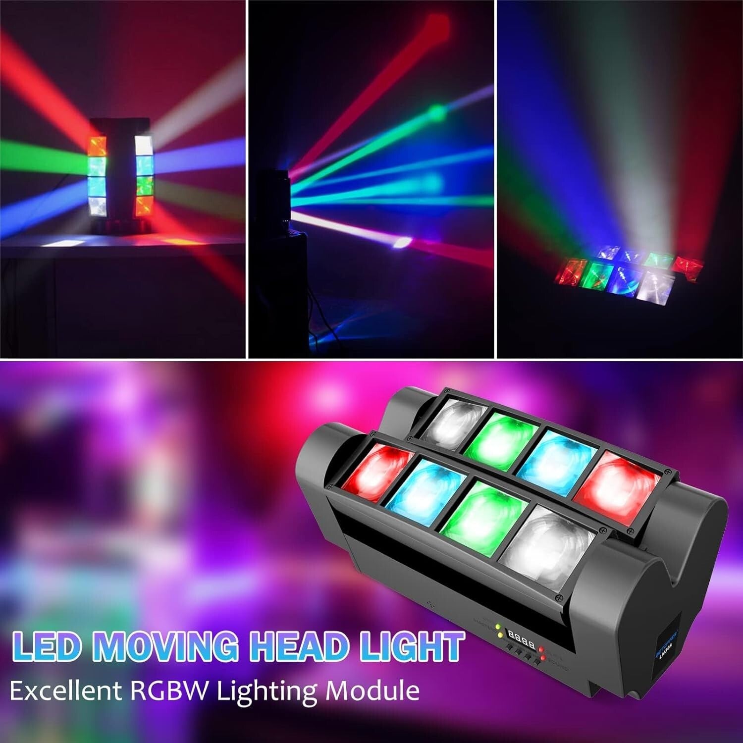 Sound Activated 8x3W RGBW Moving Head Light - Ideal for Parties, Weddings, Clubs