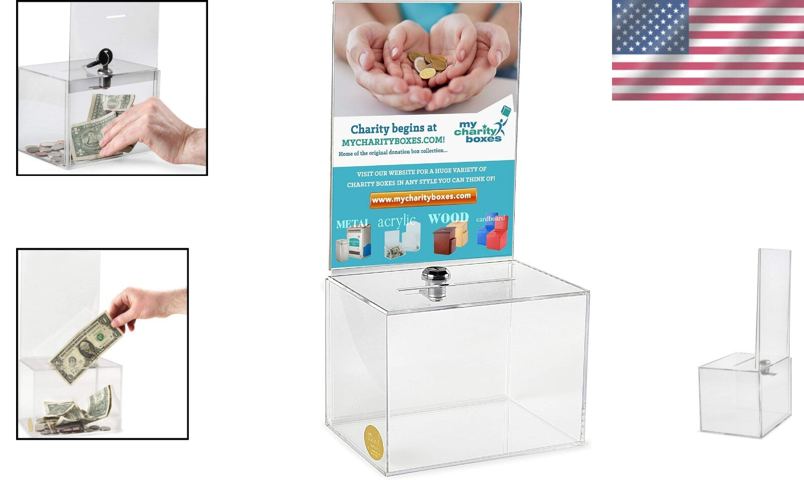 Elegant Clear Acrylic Charity Donation Box with Lock - 1.5 Lb Lightweight