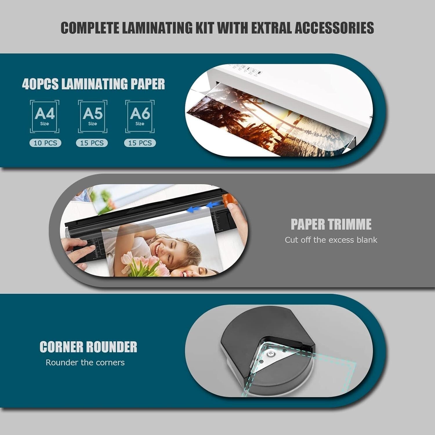 A4 Thermal & Cold Laminator Set - 340mm/min Speed with 40 Pouches Included