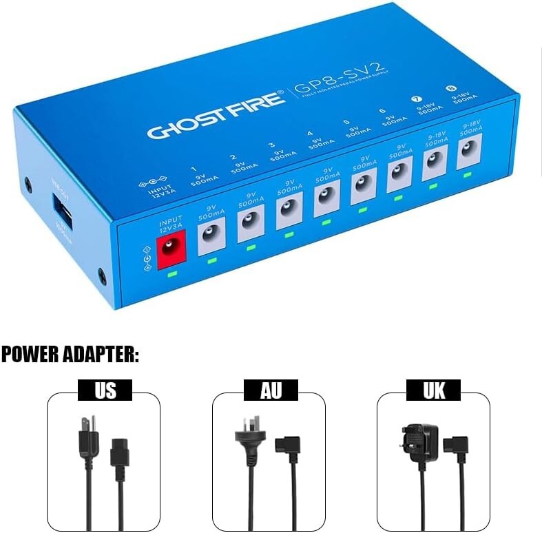 GHOST FIRE Compact Pedal Power Supply with 5V USB - Short Circuit Protection