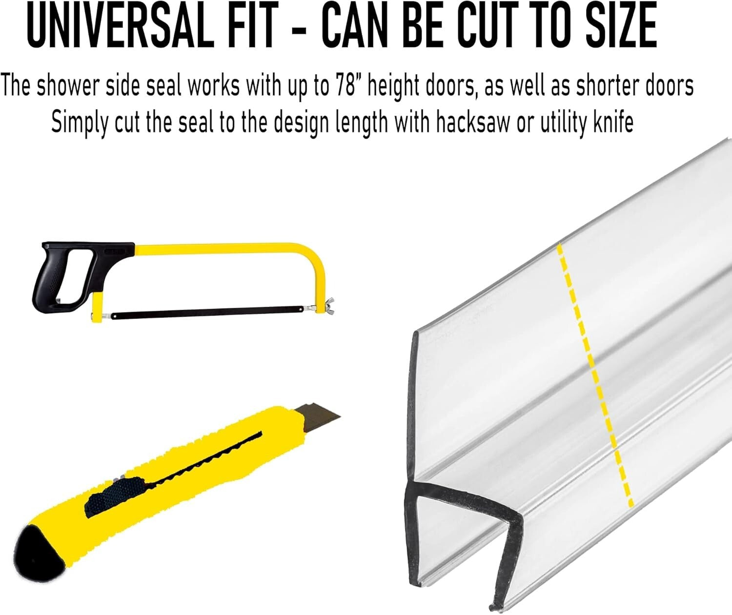 Customizable 78" Shower Door Seal Strip for 1/2" Glass - Quick, No-Glue Install
