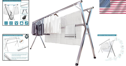 Collapsible 79" Clothes Drying Rack with 20 Hooks - Lightweight & Portable
