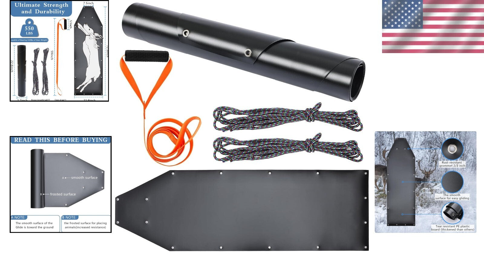 500 lbs Capacity Deer Drag Sled - Perfect for Effortless Hunting Transport