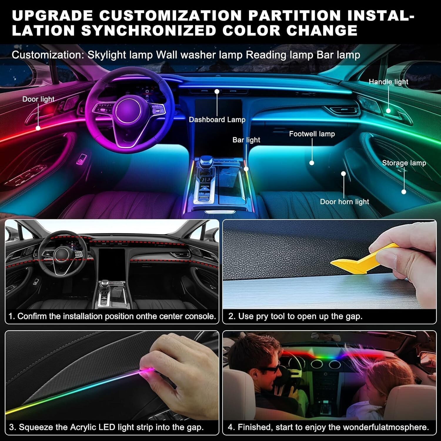 Customizable Car Interior LED Lighting Kit - Wireless APP with 16 Million Colors
