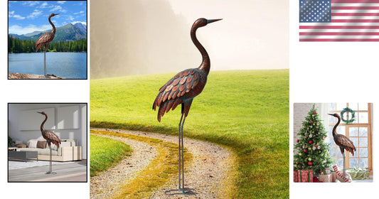 Handcrafted Bronze Crane Statue - Elegant Outdoor Garden Art for All Seasons