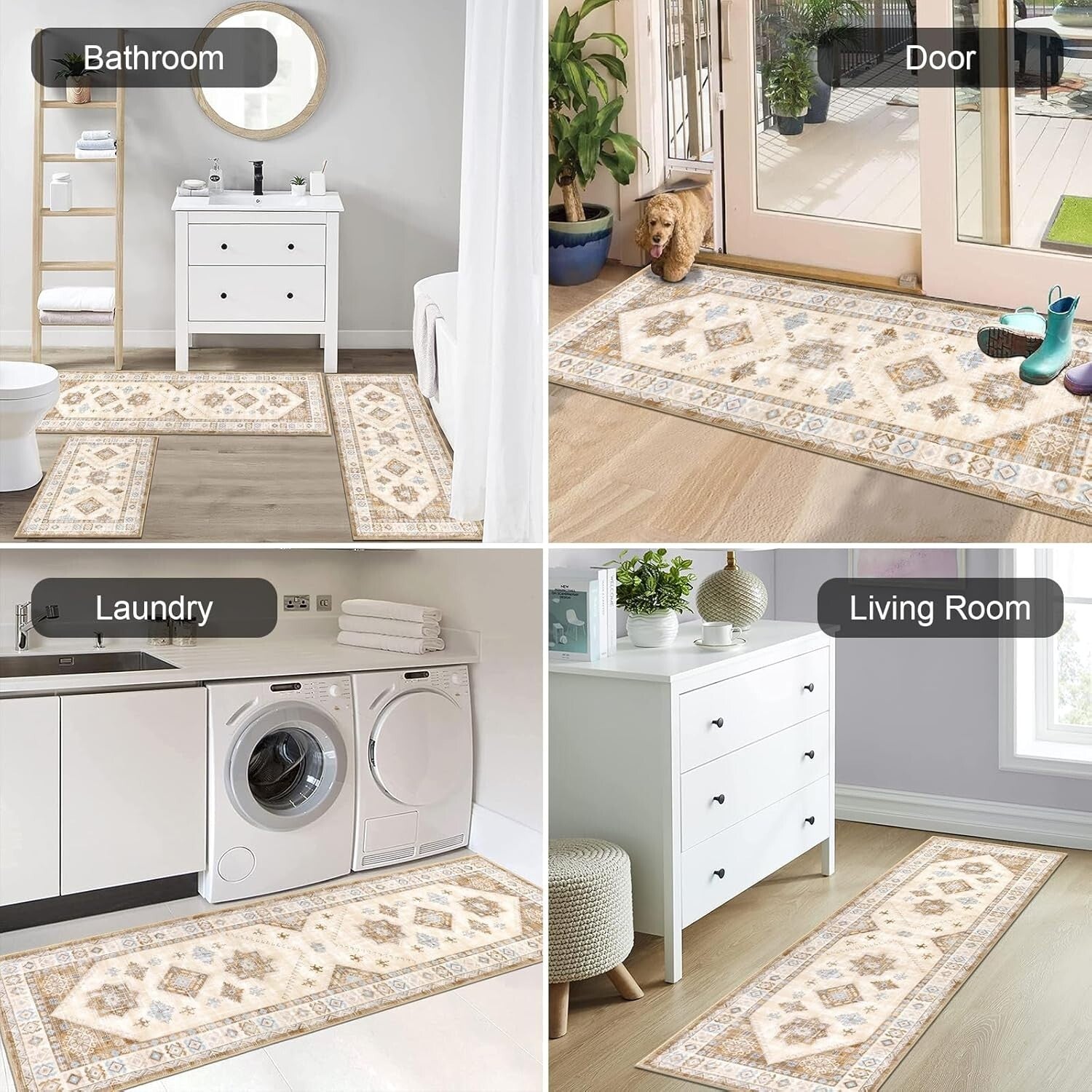 Elegant 3-Piece Kitchen Rug Set with Runner - Non-Slip & Stain Resistant