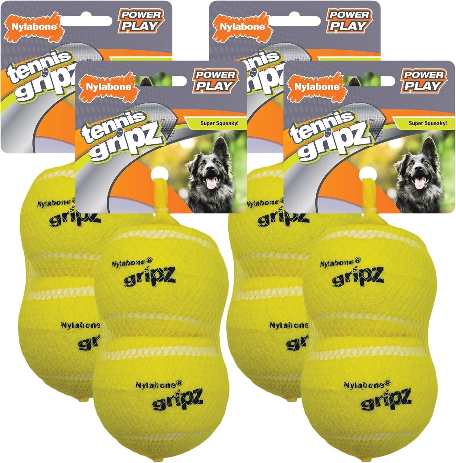 Bouncy Non-Abrasive Tennis Balls for Large Dogs - 4 Pack Interactive Play