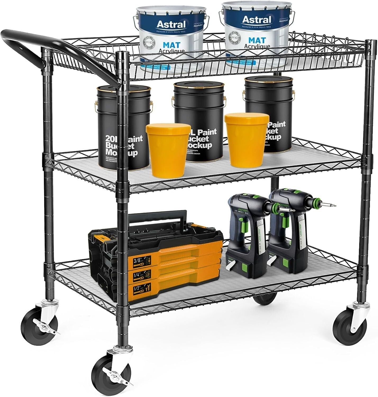 Versatile 990Lbs Capacity Metal Trolley with Silent Casters - Ideal for Kitchens