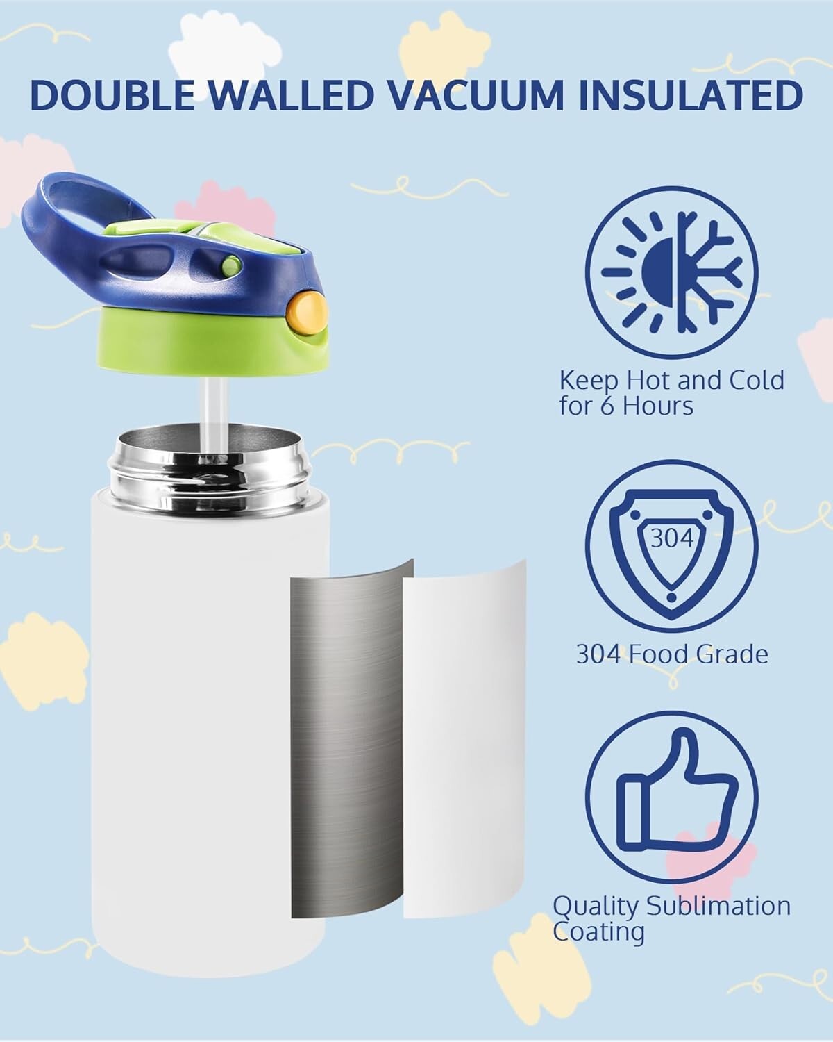 8 Pack 12oz Kids Sublimation Tumblers with Straws - Safe & Stylish Drinkware