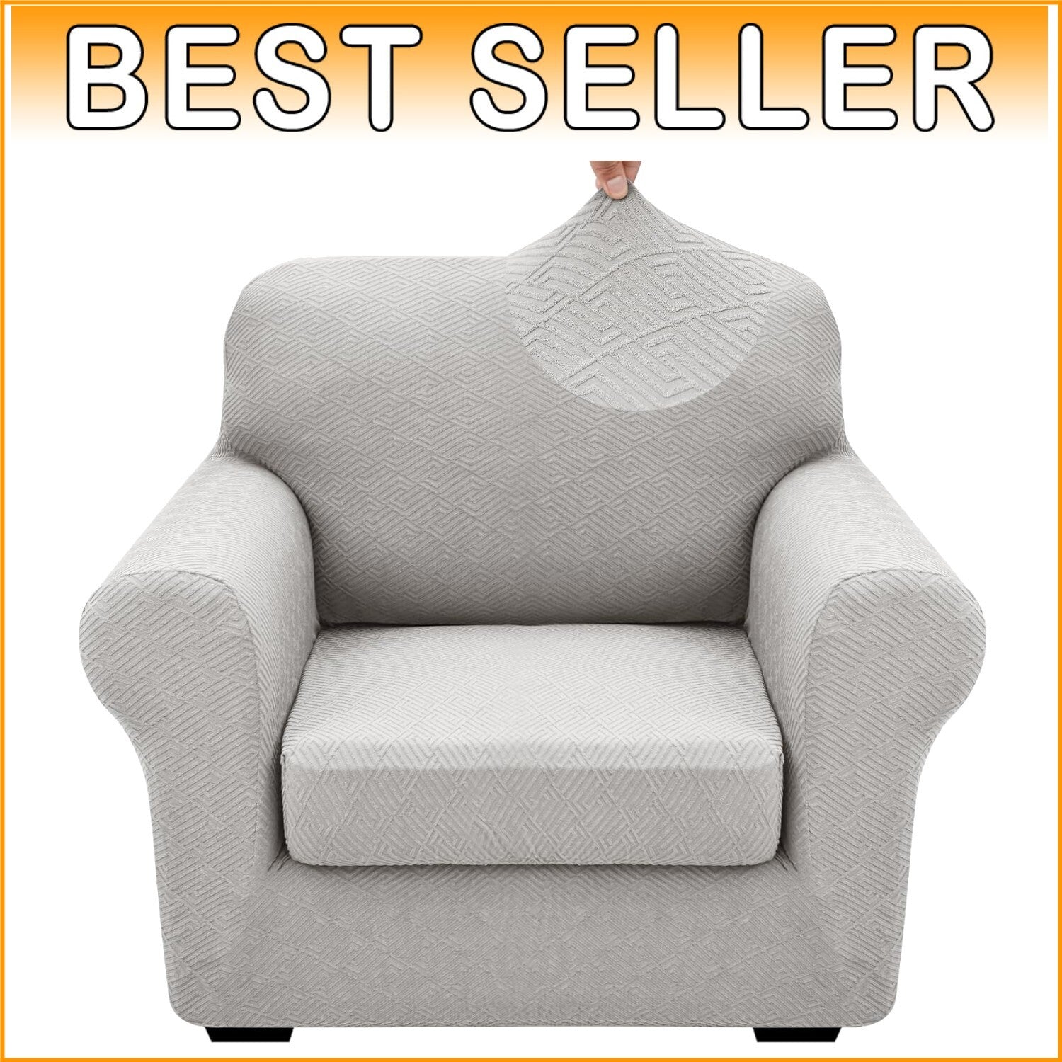 Super Stretch Jacquard Chair Covers for Living Room - 2-Piece Silver Grey Set