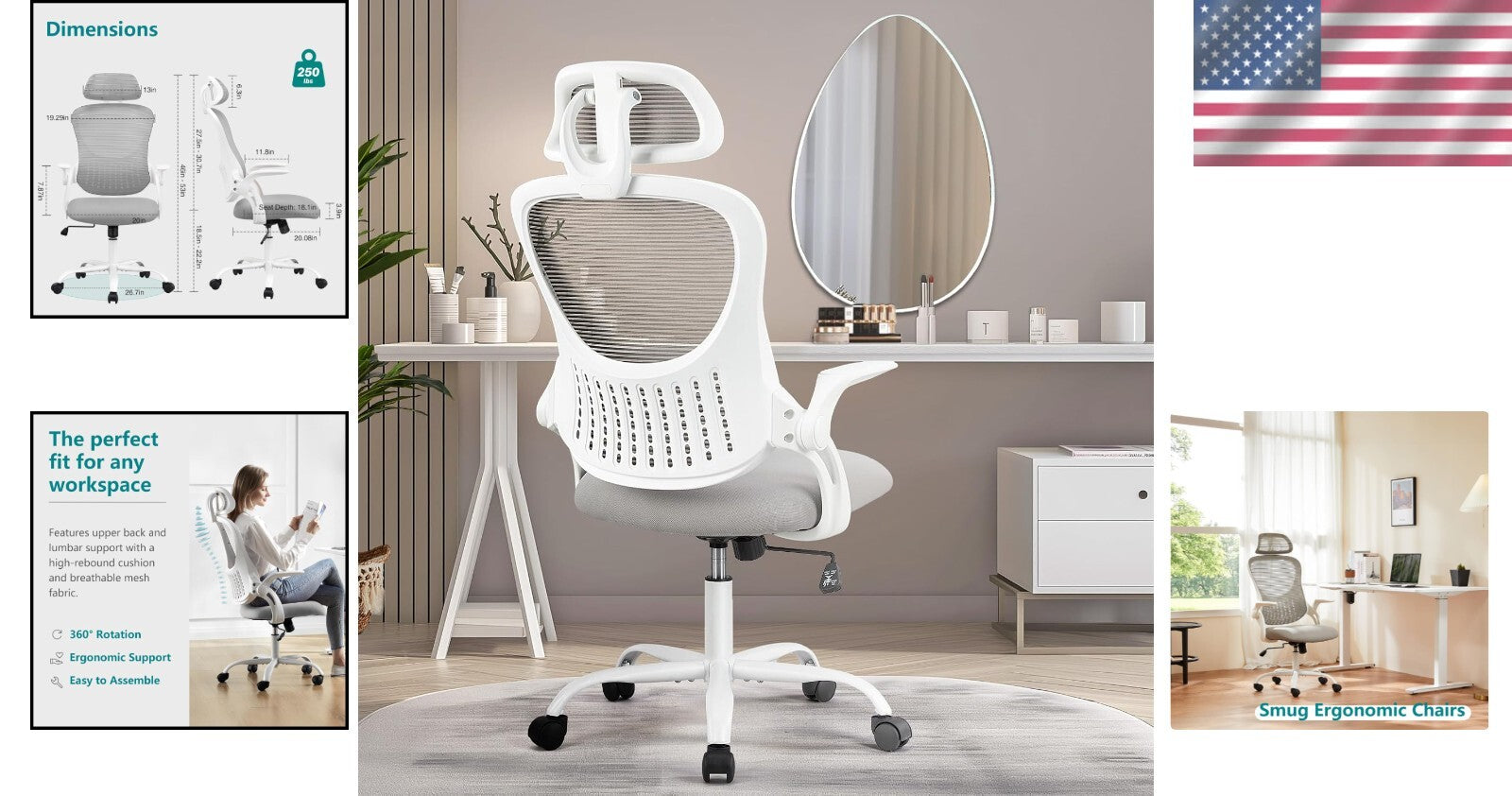 Modern Grey Ergonomic Swivel Chair with Adjustable Height and Comfortable Design