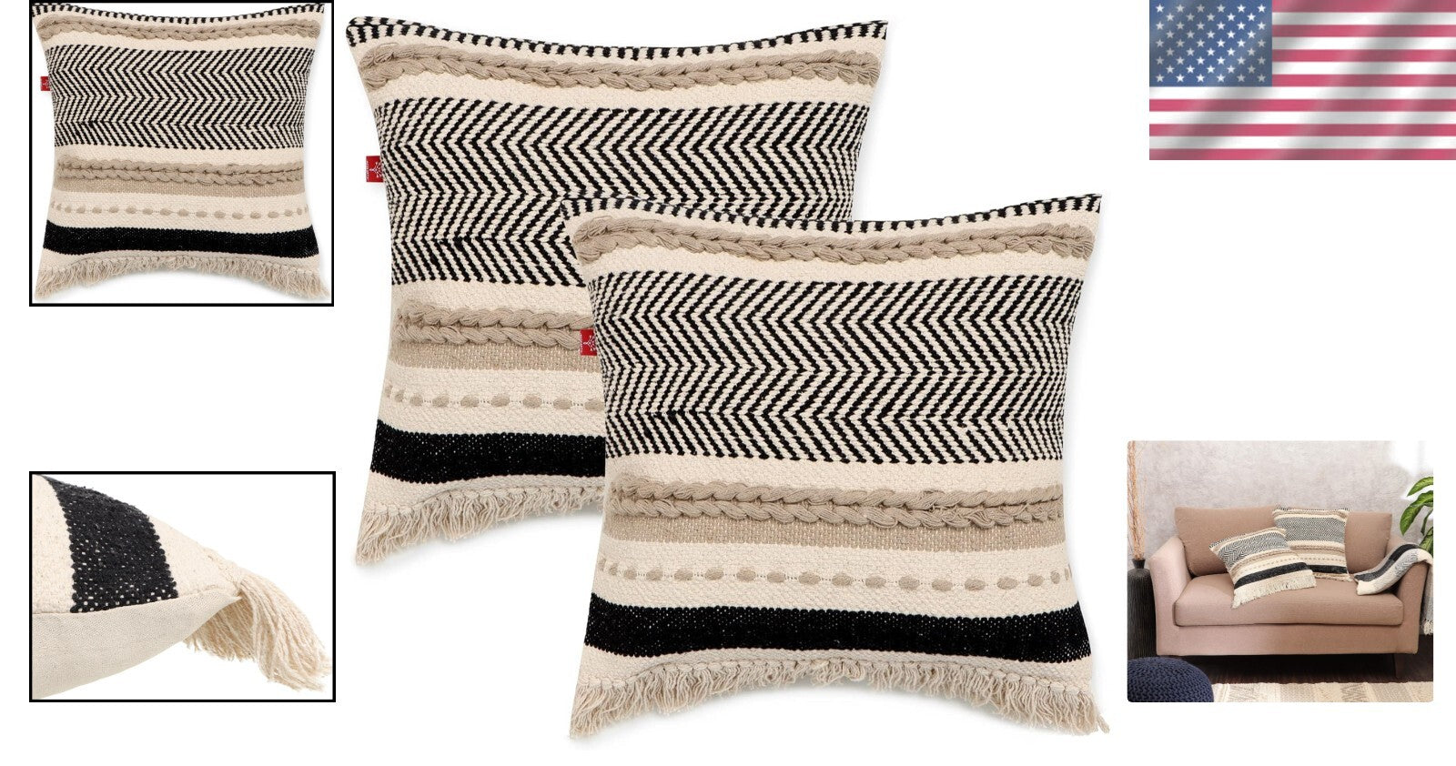 Elegant Boho Throw Pillow Covers - 18"x18" Cushion Set for Cozy Home Style