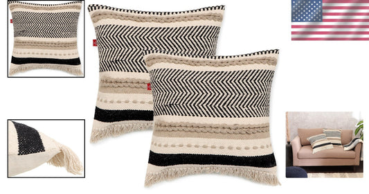 Elegant Boho Throw Pillow Covers - 18"x18" Cushion Set for Cozy Home Style