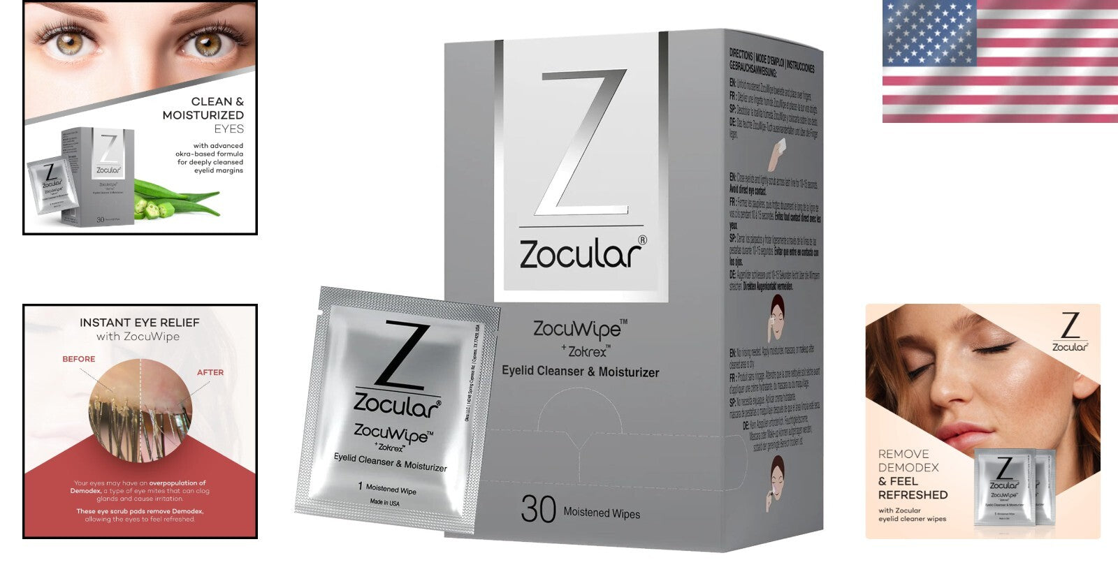 All-in-One ZocuWipe Pads - Effective Moisturizer & Eye Makeup Remover 30ct