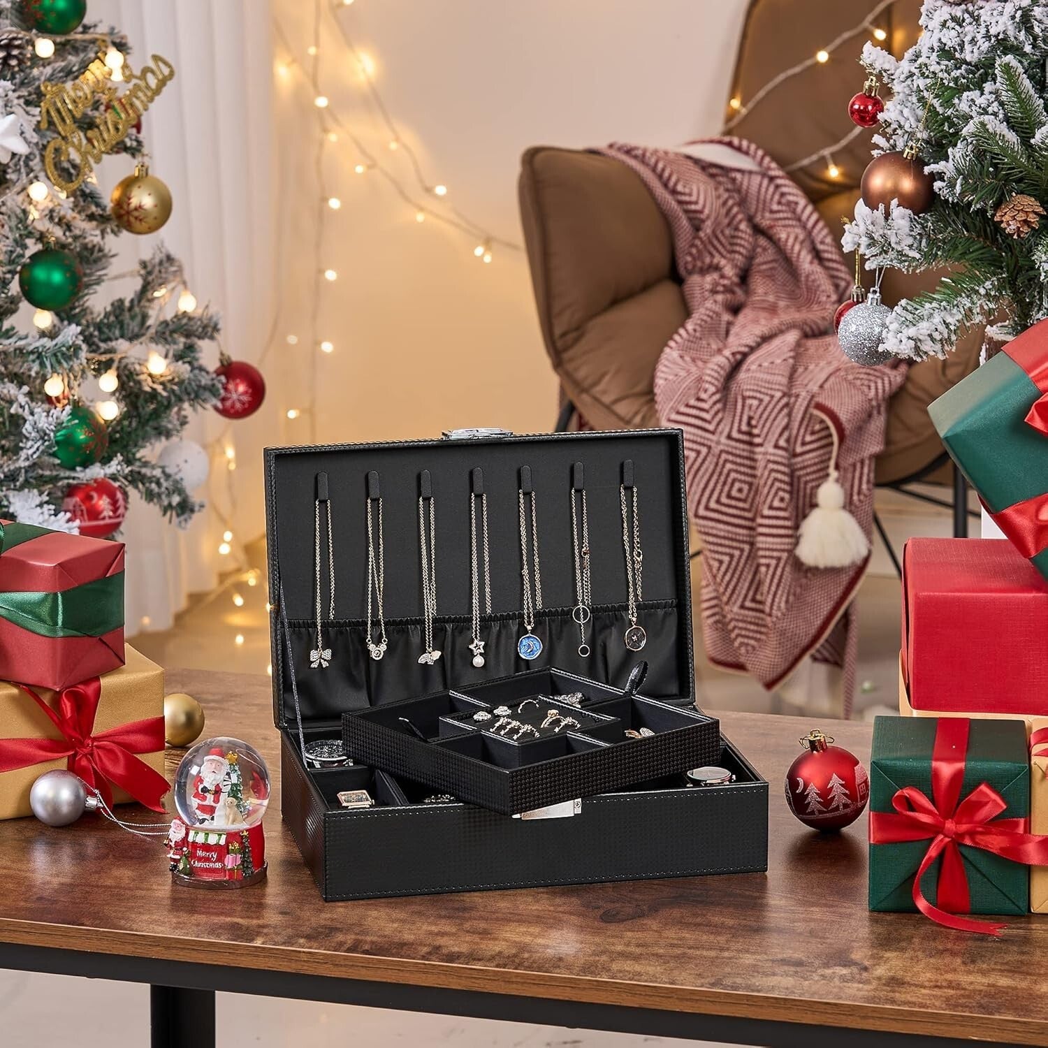 Luxury Jewelry Organizer for Men & Women with 4 Watch Cases – Ideal for Gifting