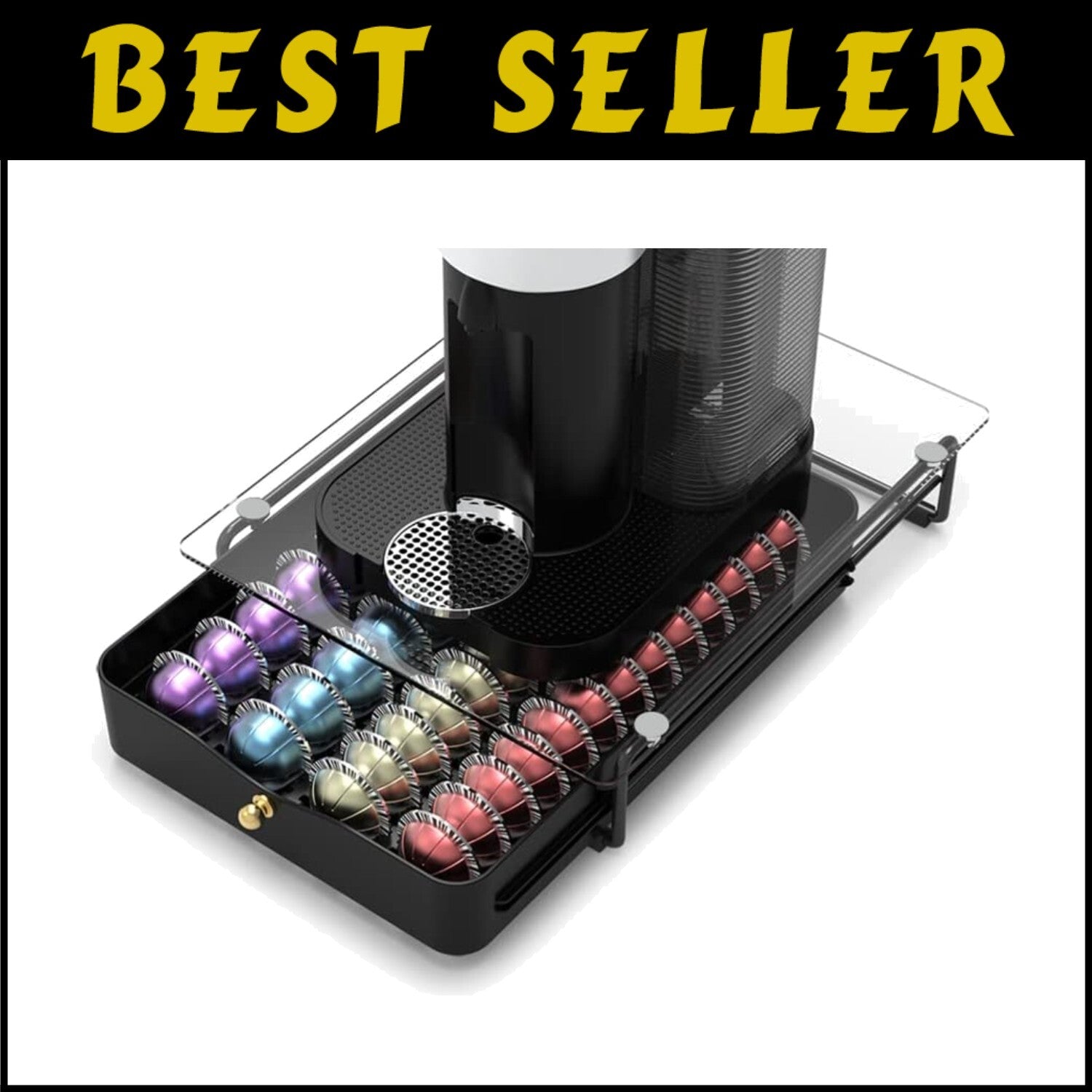 Stylish Nespresso Pod Storage with Quiet Moving Rail - Holds 52 Small Capsules
