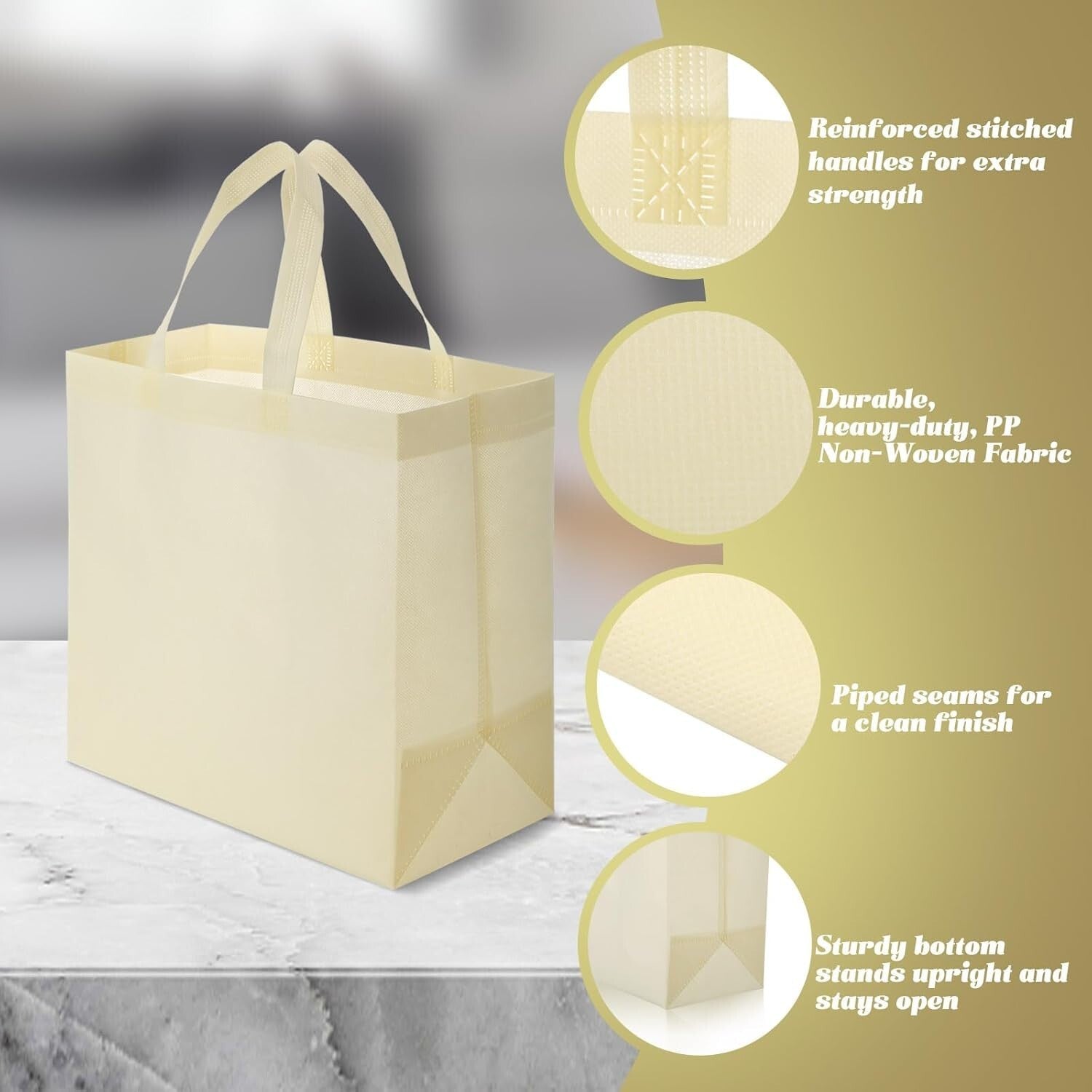 Durable 100 Non-Woven Tote Bags - Foldable Design for Easy Transport & Storage