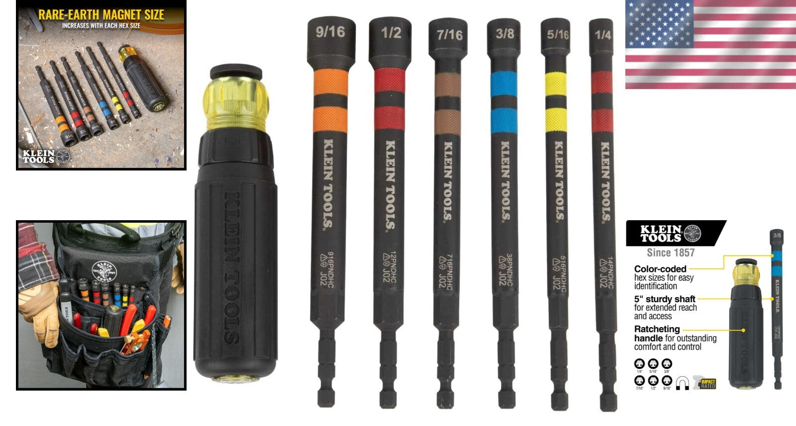 Impact Rated 7-Piece Nut Driver Set with Ratcheting Handle & Easy Identification