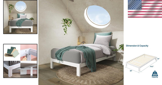 Arnav Twin Bed Frame in White – Strong Steel Construction, Headboard Compatible