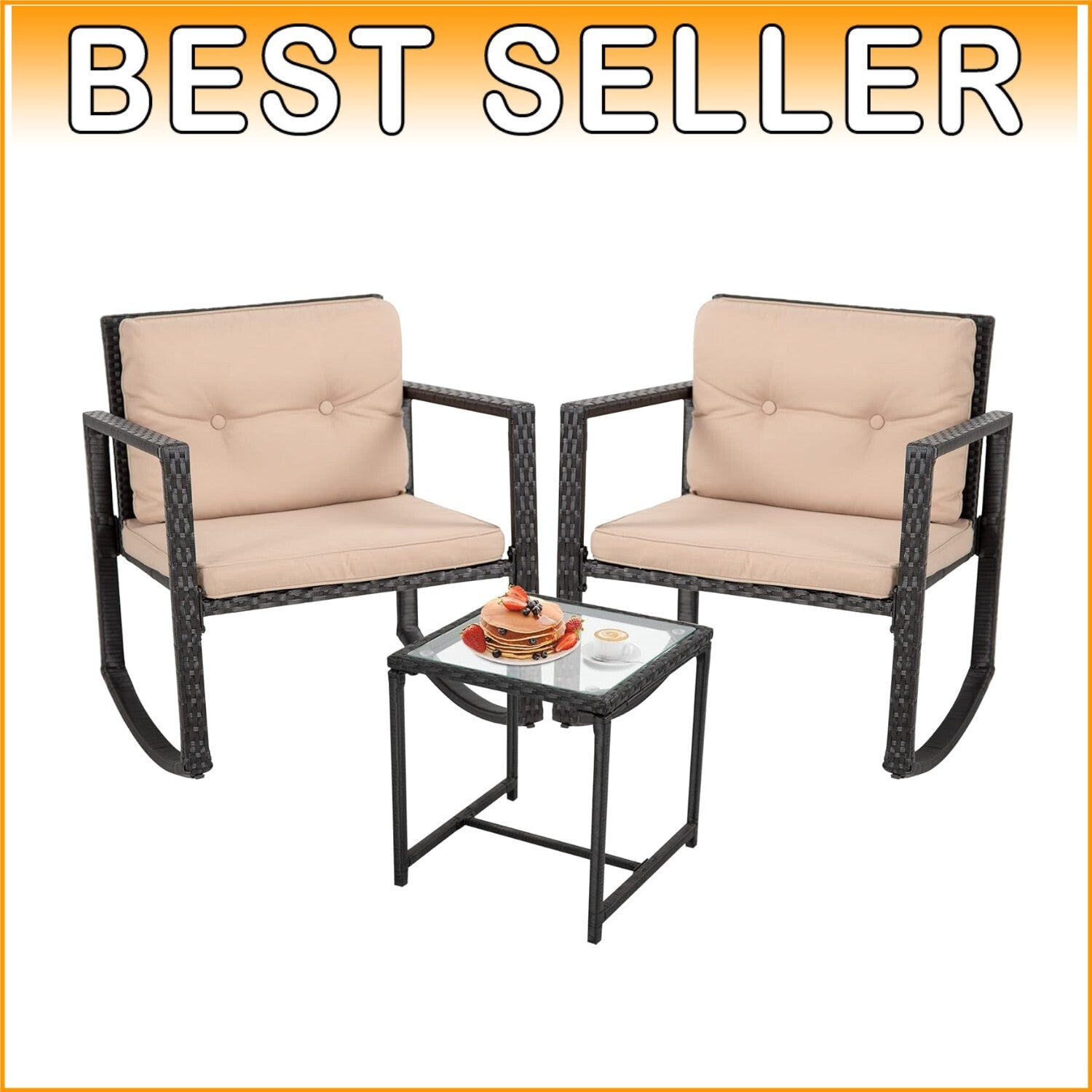 All-Weather 3 Piece Rattan Conversation Set - Black Bistro Chairs & Table