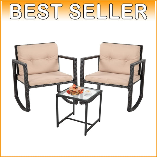 All-Weather 3 Piece Rattan Conversation Set - Black Bistro Chairs & Table