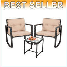 Load image into Gallery viewer, All-Weather 3 Piece Rattan Conversation Set - Black Bistro Chairs &amp; Table
