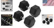Load image into Gallery viewer, Weight Training Made Easy with 50 lb Rubber Coated Hex Dumbbell Pair