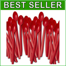 Load image into Gallery viewer, Colorful 8-Inch Plastic Spoons: 500ct Heavy-Duty Dessert Utensils in Sundae Red