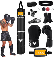 Load image into Gallery viewer, 6 Ft Black Muay Thai &amp; Kickboxing Heavy Bag Kit - Training Essentials Inside