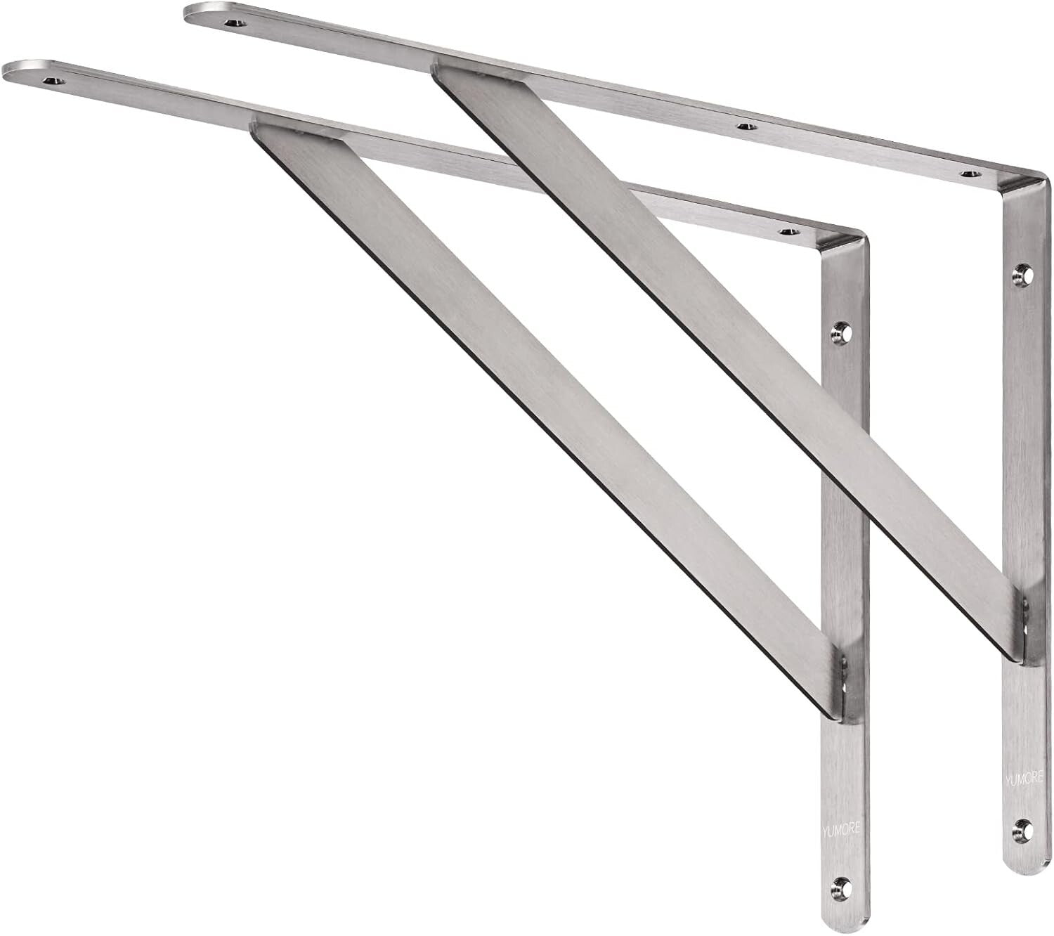 Brushed Finish Heavy-Duty Shelf Support Brackets - 18" Corner L Bracket, 2 Pack