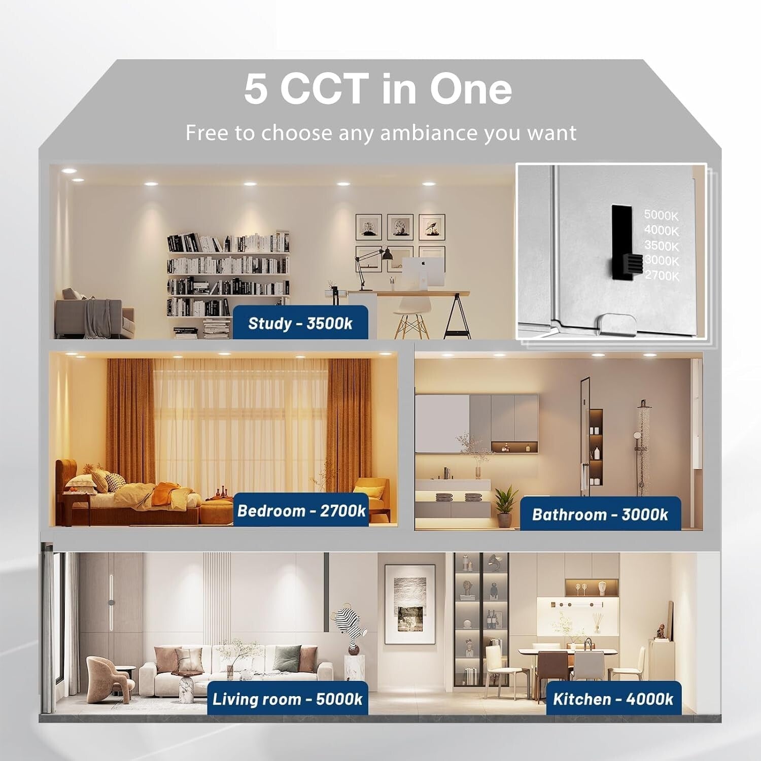 6 Pack 6-Inch Modern LED Recessed Lights - Dimmable, Color Selectable & Bright