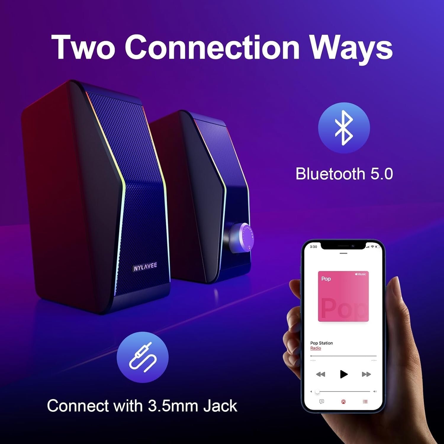 Compact Bluetooth Stereo Speakers with 14W Power and Dynamic Bass for Gaming