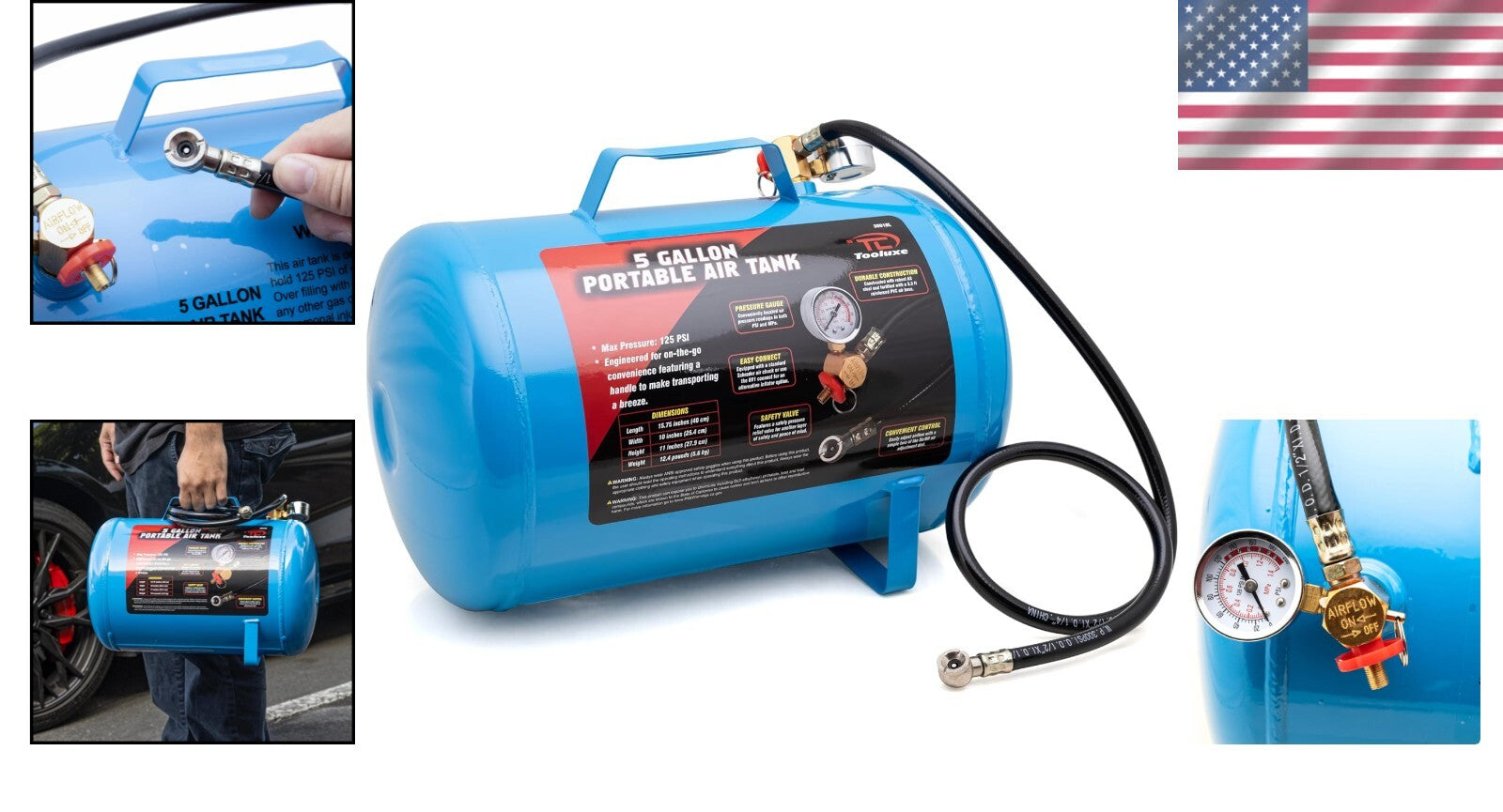 Versatile 40-Inch Hose Air Tank - 125 PSI, Ideal for Tire Inflation & Projects