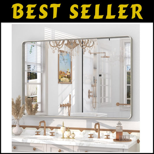 48x30 Lightweight Silver Framed Mirror - Perfect for Bathrooms & Dress Rooms