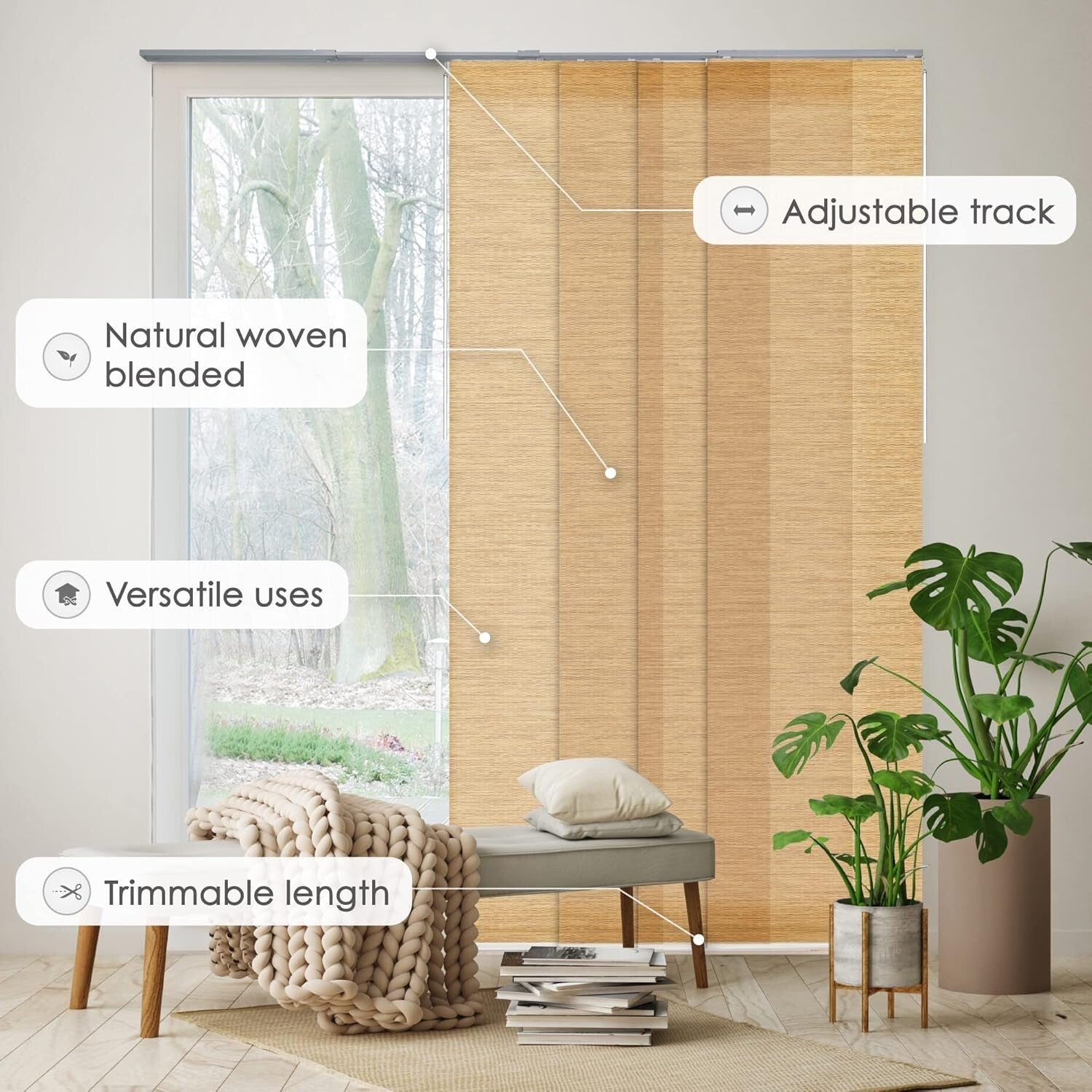 Adjustable Vertical Blinds: Cordless Sliding Door & Room Divider - 45.8" to 86"