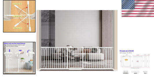 Extra Wide 85.8-104.5 Inch Baby Gate - Pressure Mounted, Auto-Close Safety Gate