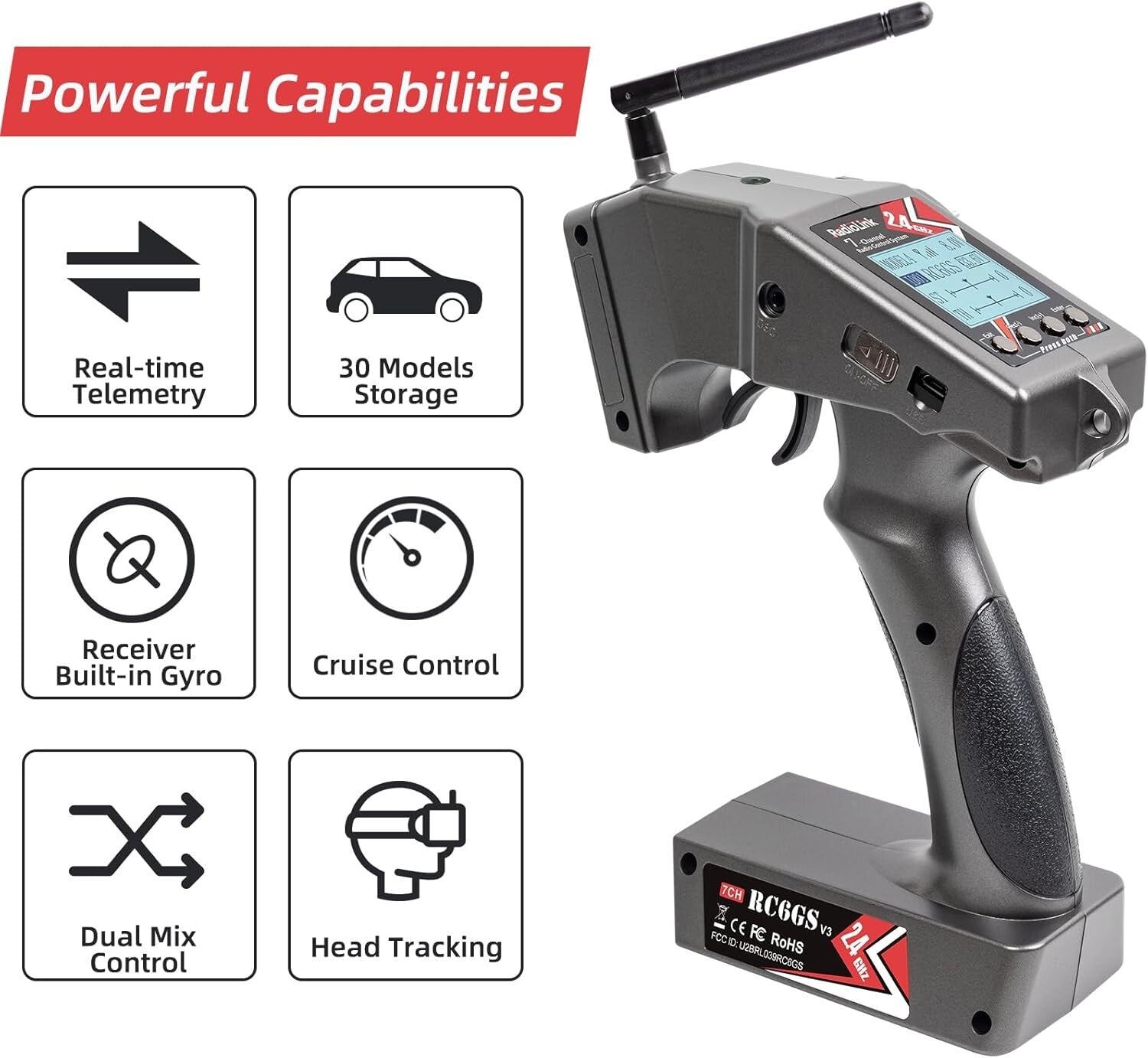 Durable Waterproof Telemetry RC Transmitter with 1900ft Range & Custom Channels