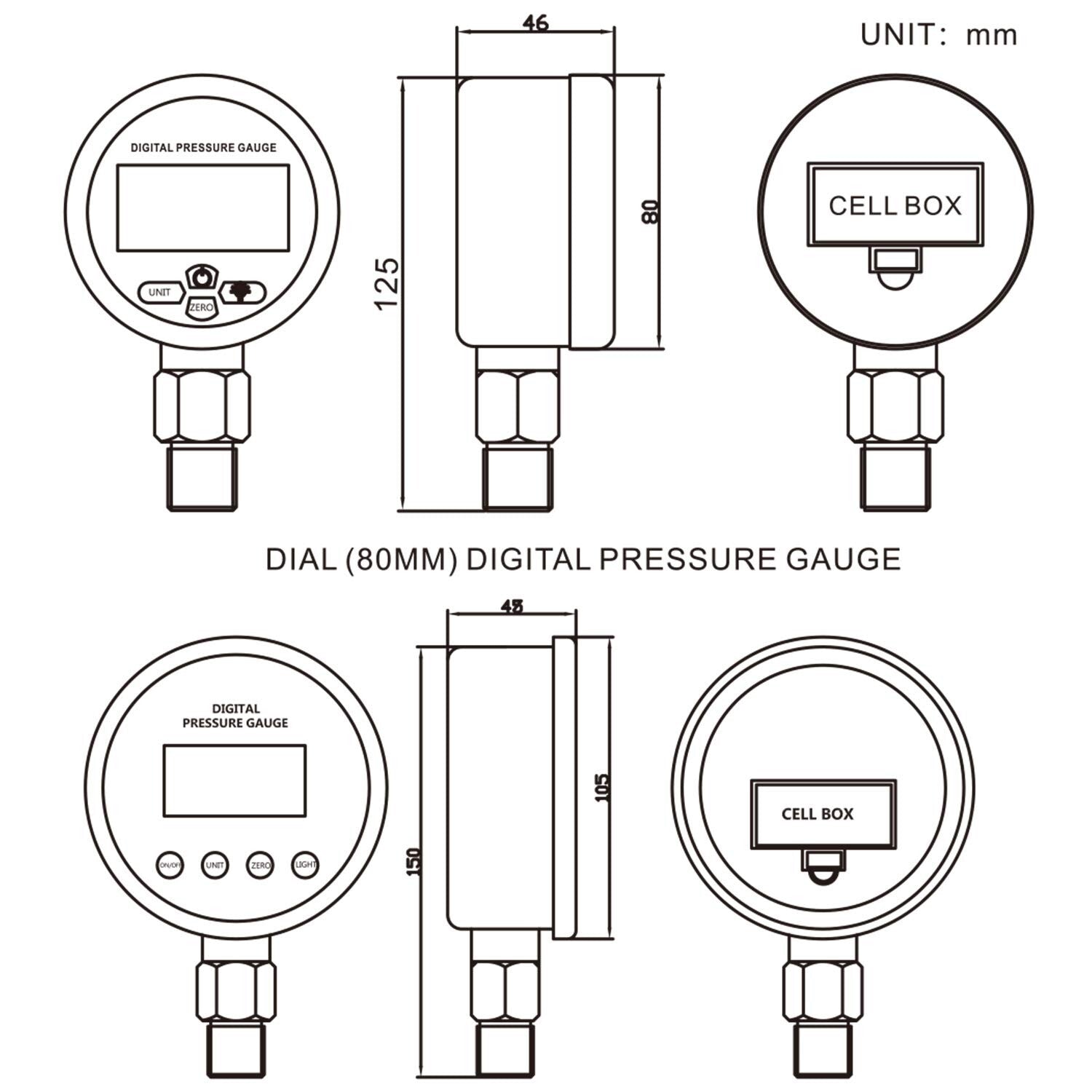 Battery-Powered 3-1/8" Digital Pressure Gauge: 0-5000 psi with LED Backlight