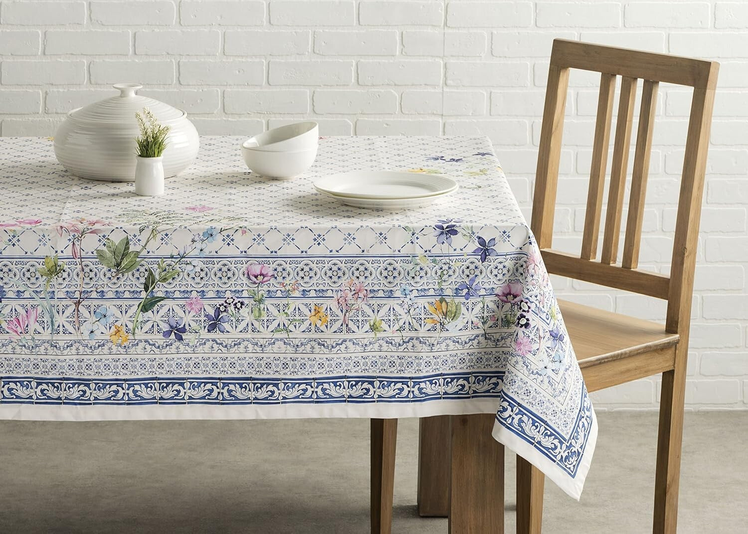 Faience Pattern 100% Cotton Tablecloth 60" x 120" - Perfect for Dining & Parties