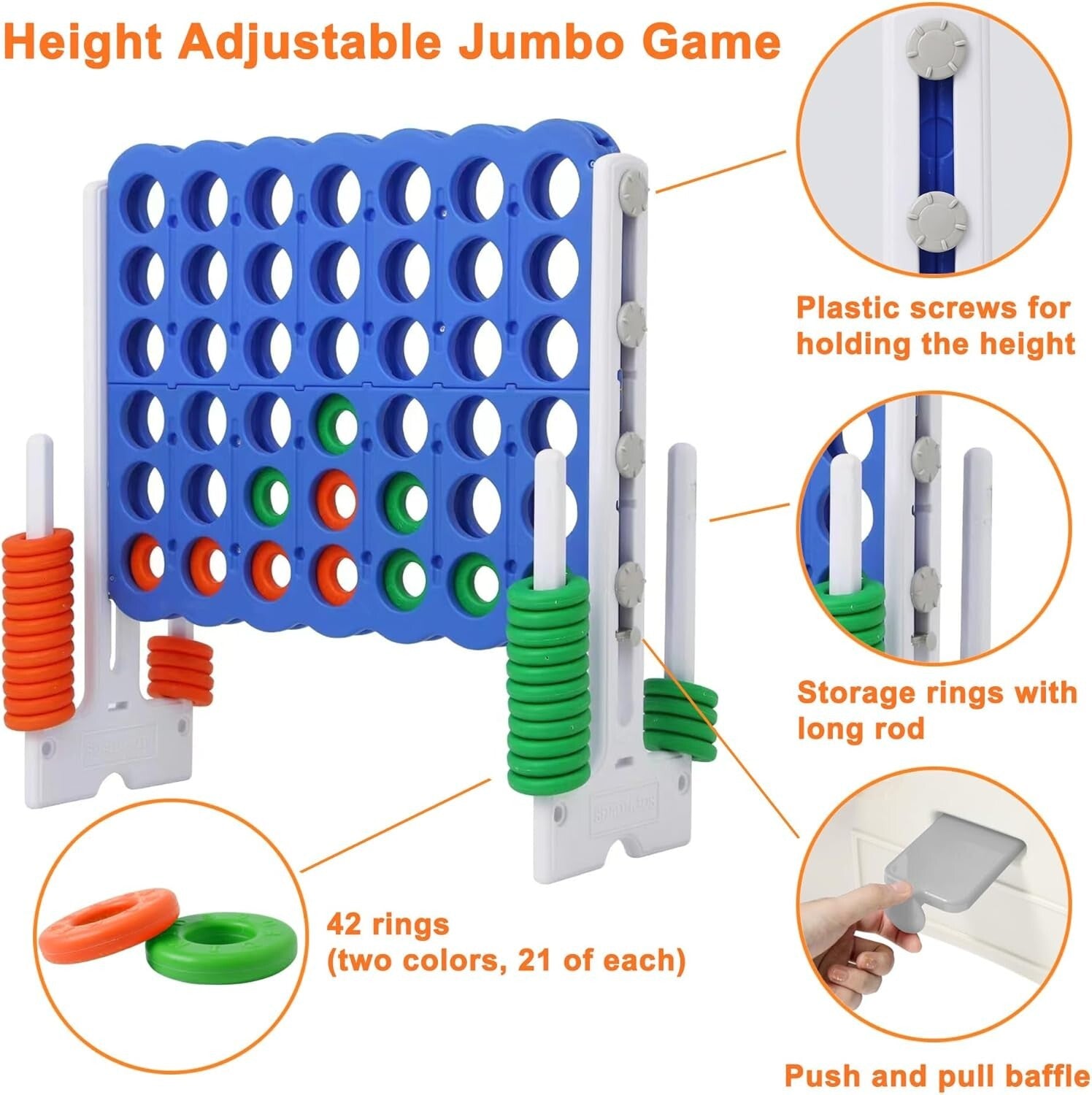 Jumbo 4 Connect in a Row Game - Adjustable for Kids & Adults, Ideal for Outdoors