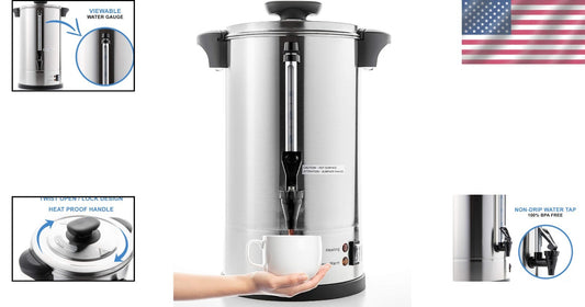 Heavy-Duty 100-Cup Stainless Steel Coffee Maker with Reusable Filter - 16 Liters